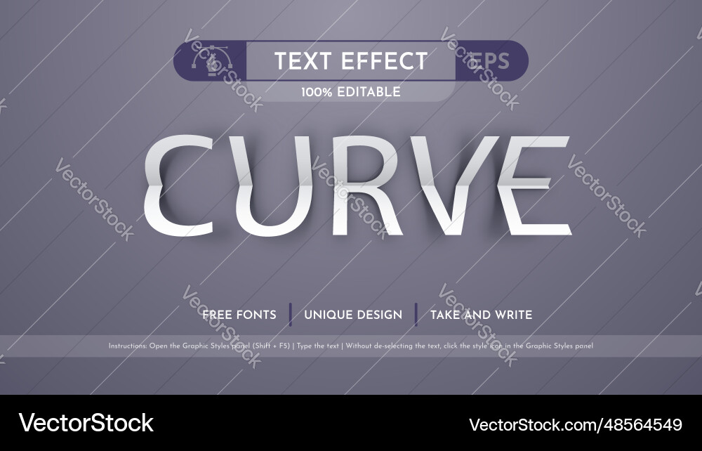 Bend paper - editable text effect font style vector image