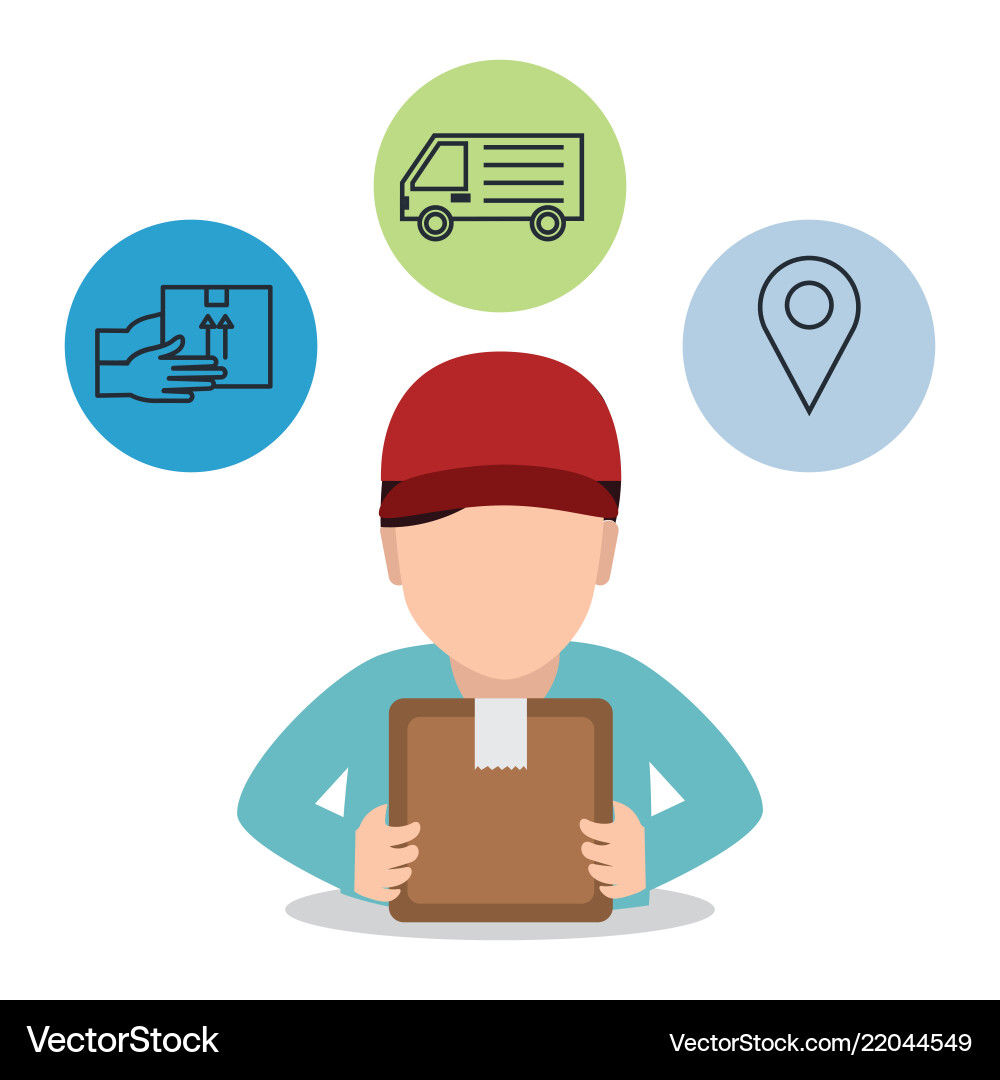 Delivery service worker character with set icons Delivery service worker character with set icons vector image