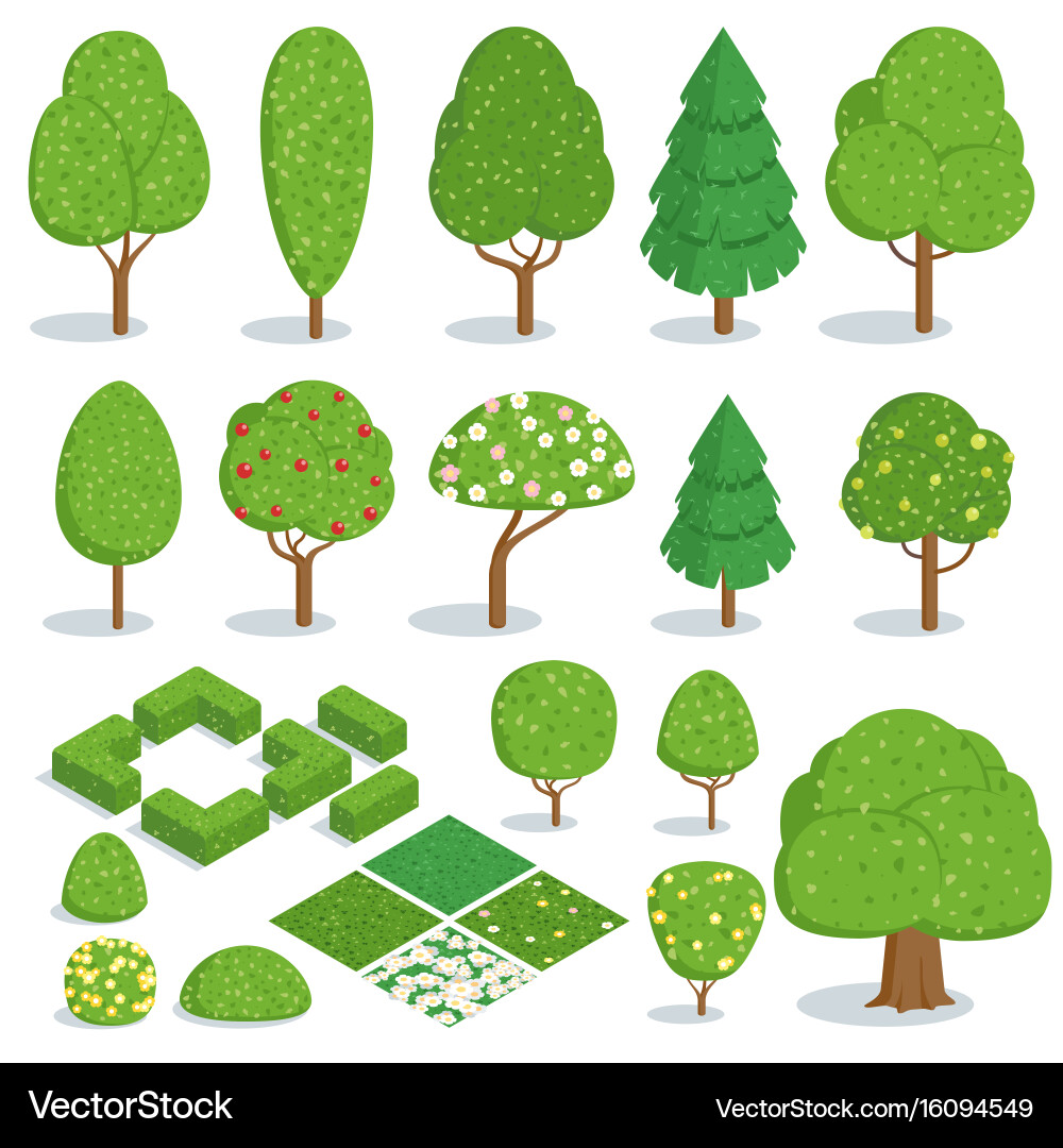 Isometric trees icons set Royalty Free Vector Image