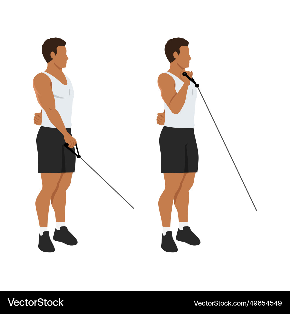 Man doing single arm reverse grip cable bicep Vector Image
