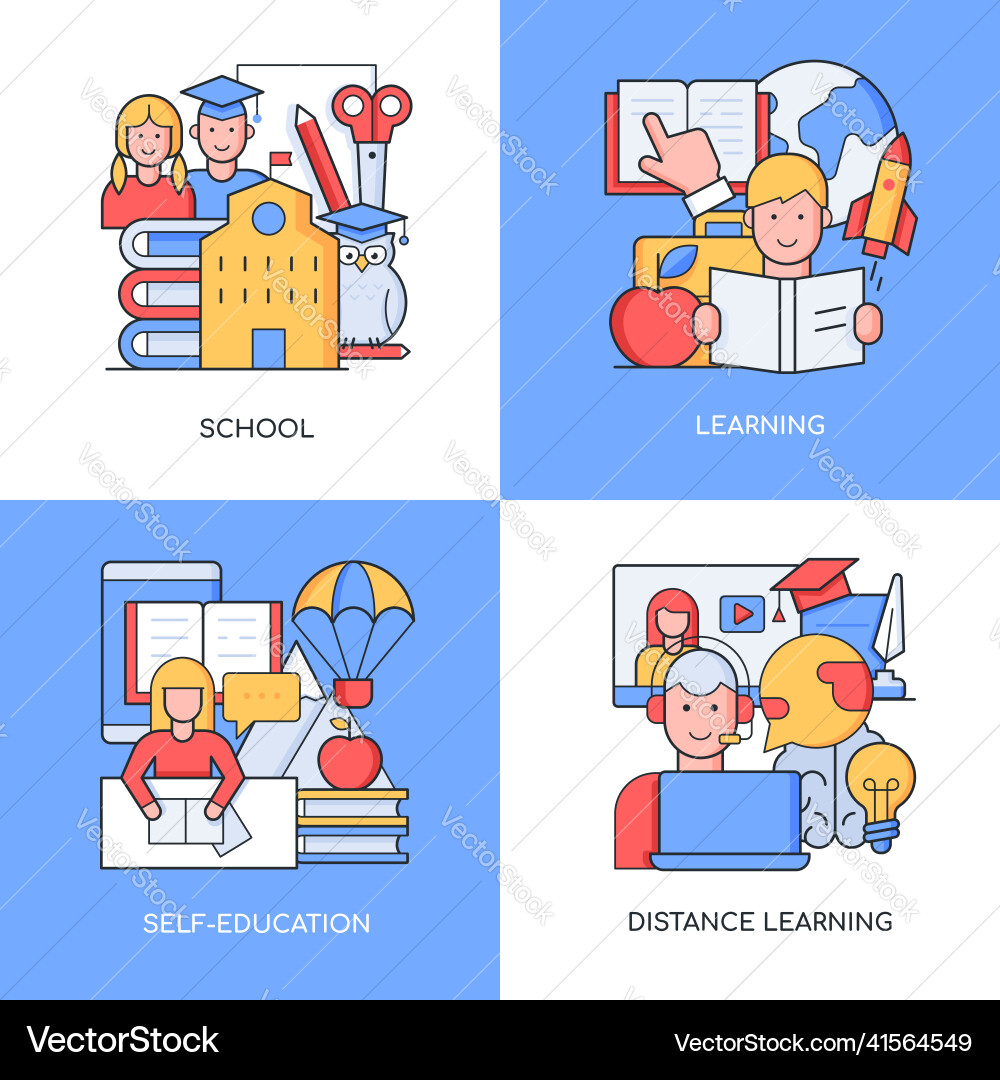 School and learning - set of line design style School and learning - set of line design style vector image