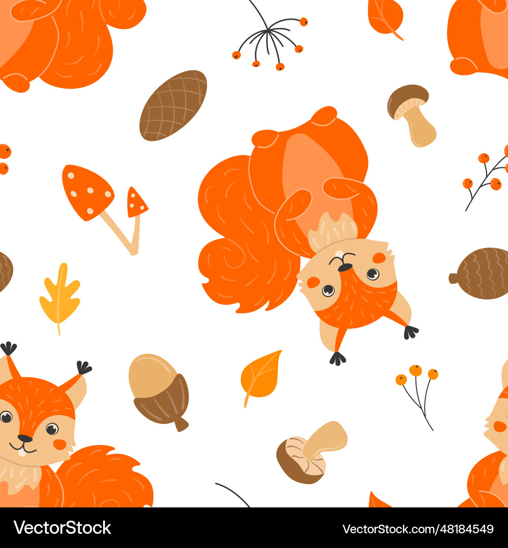Seamless pattern with cute squirrels cones Seamless pattern with cute squirrels cones vector image