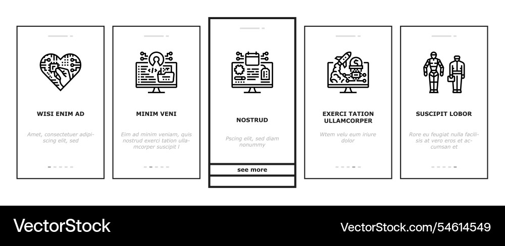 Tech enthusiast geek nerd man onboarding icons set Tech enthusiast geek nerd man onboarding icons set vector image