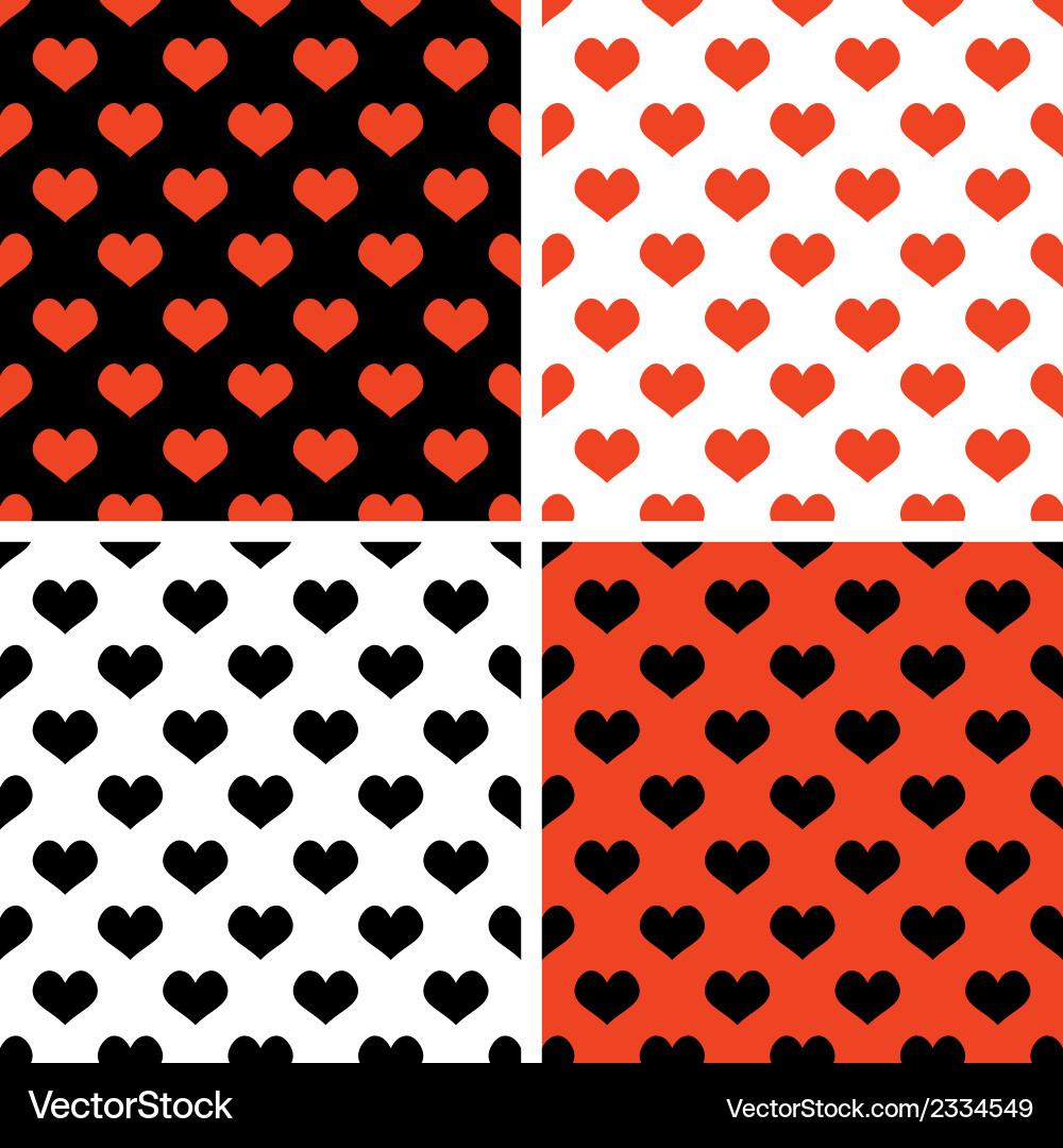 Tile pattern set with red and black hearts vector image