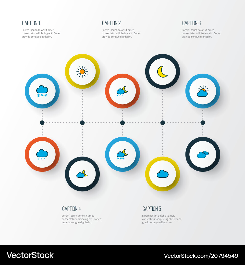 Weather icons colored line set with moonbeam Vector Image