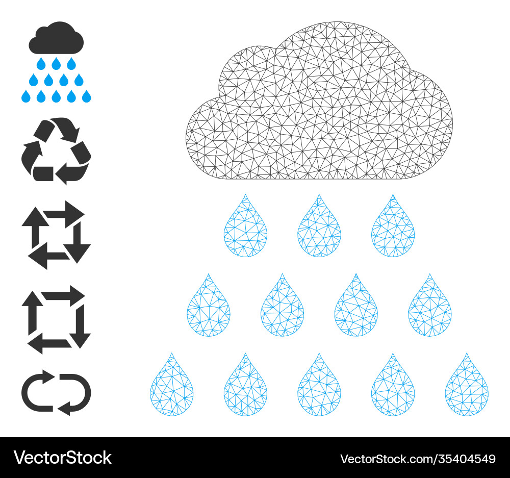Web mesh rain cloud icon with simple symbols vector image