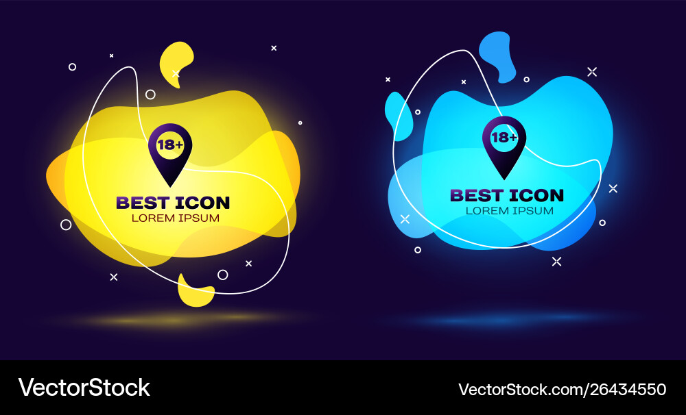 Black map pointer with 18 plus icon on blue vector image