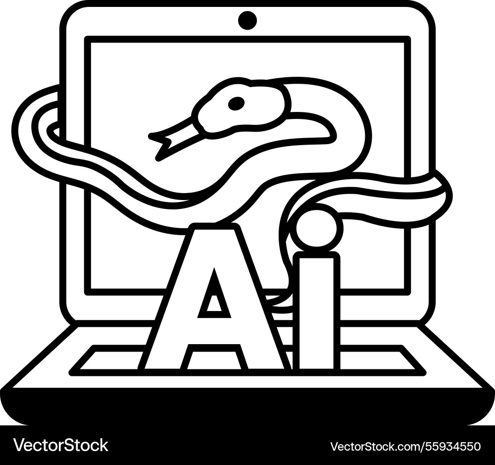 Computer screen with a snake and the letters ai Computer screen with a snake and the letters ai vector image