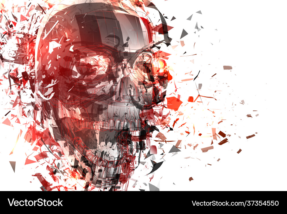 Exploded skull with splashes in all directions Exploded skull with splashes in all directions vector image