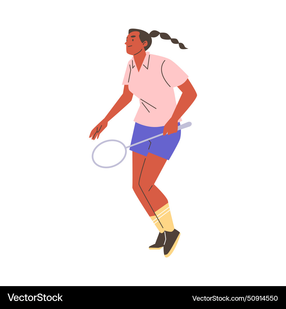 Flat of a girl with racket while Flat of a girl with racket while Vector Image