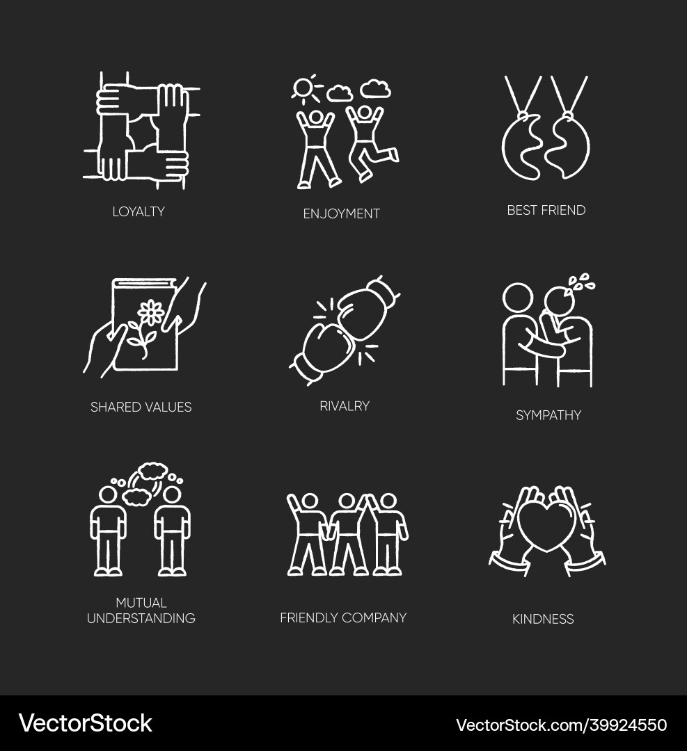 Freundschaft Kreide weißen Icons auf schwarz gesetzt Freundschaft Kreide weißen Icons auf schwarz gesetzt vektorbild
