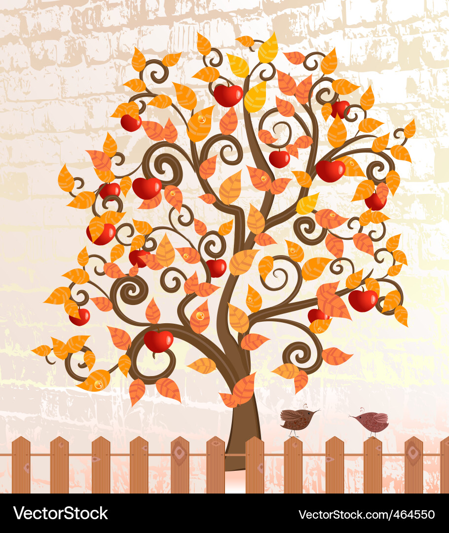 Herbst Apfel Obstgarten Vektorbild
