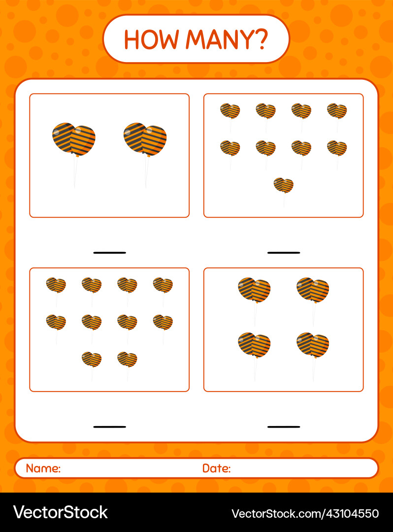How many counting game with balloon worksheet Vector Image
