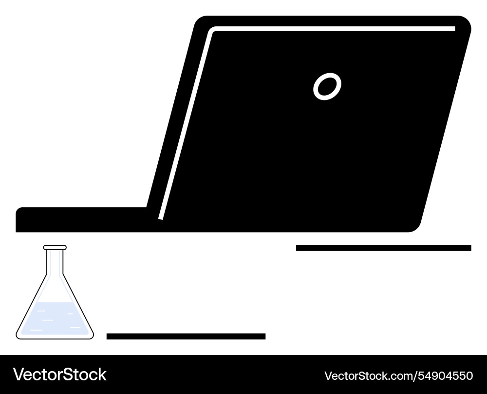 Laptop and laboratory flask highlighting science Laptop and laboratory flask highlighting science vector image