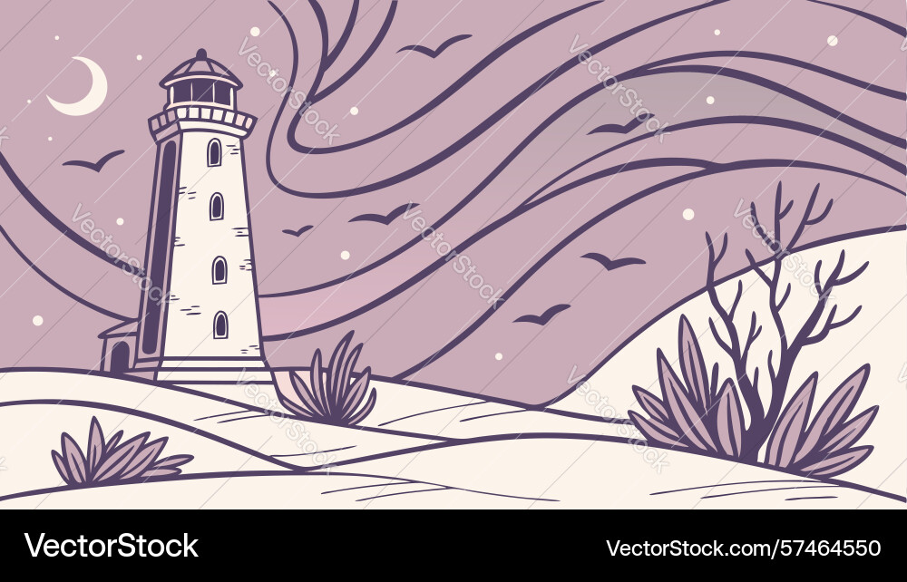 Lighthouse with wavy lines abstract coastal icon Vector Image