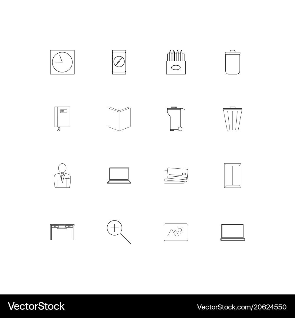 Office simple linear icons set outlined vector image