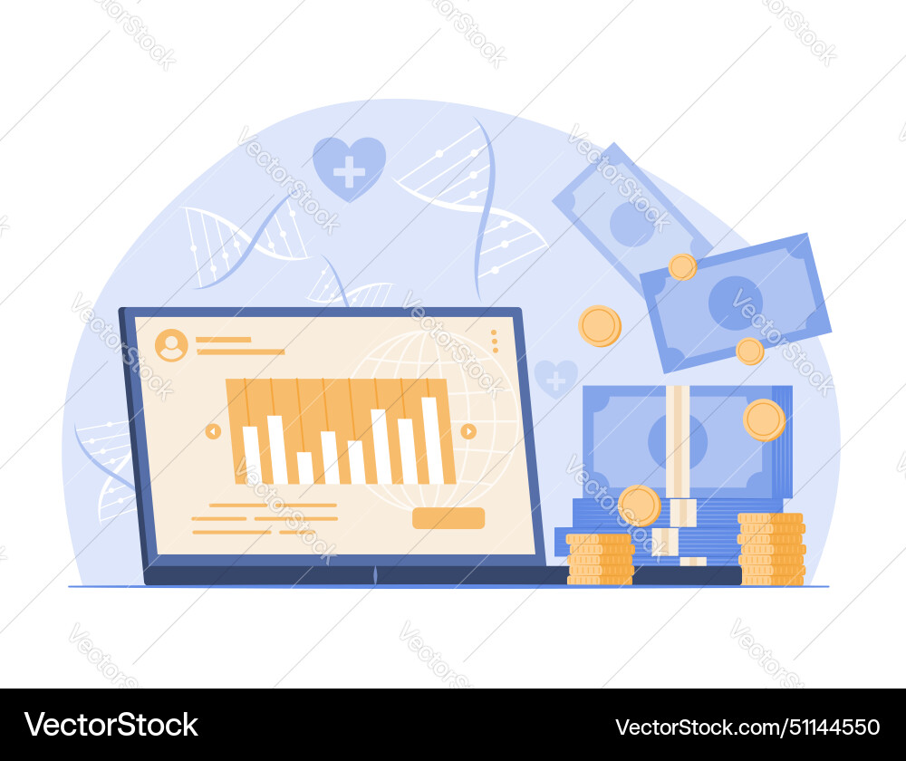 Online investment on laptop computer with money Online investment on laptop computer with money vector image