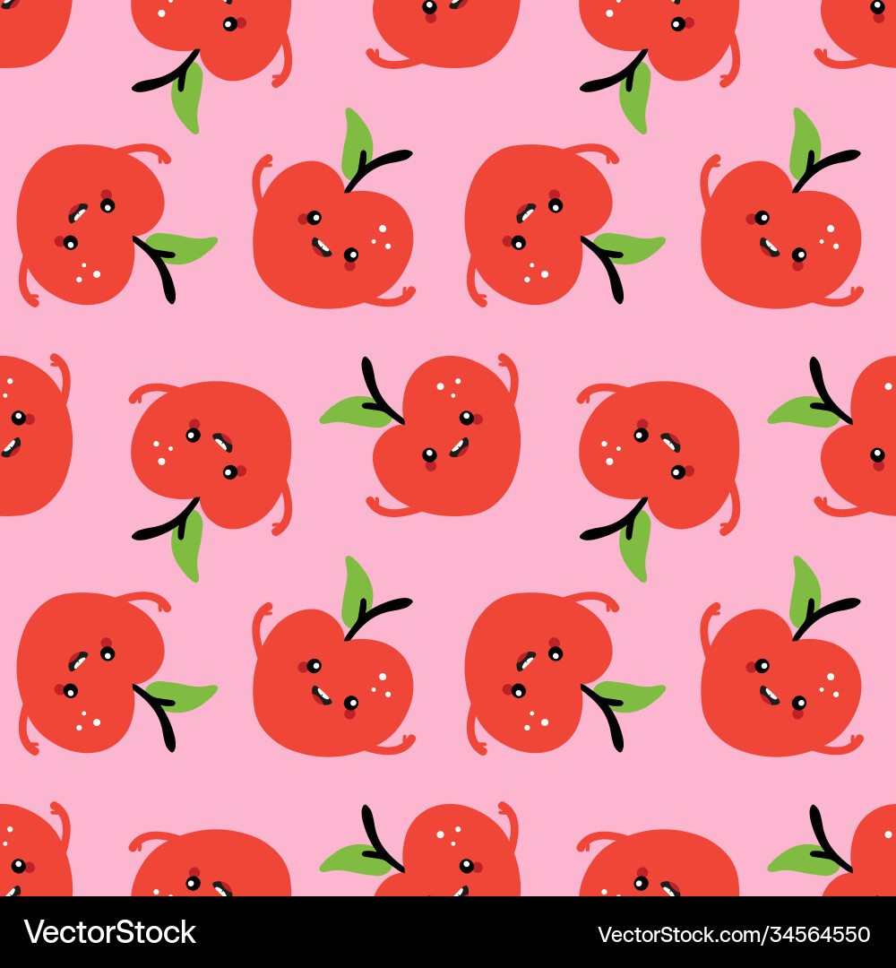 Red cartoon style apples characters pattern Red cartoon style apples characters pattern vector image