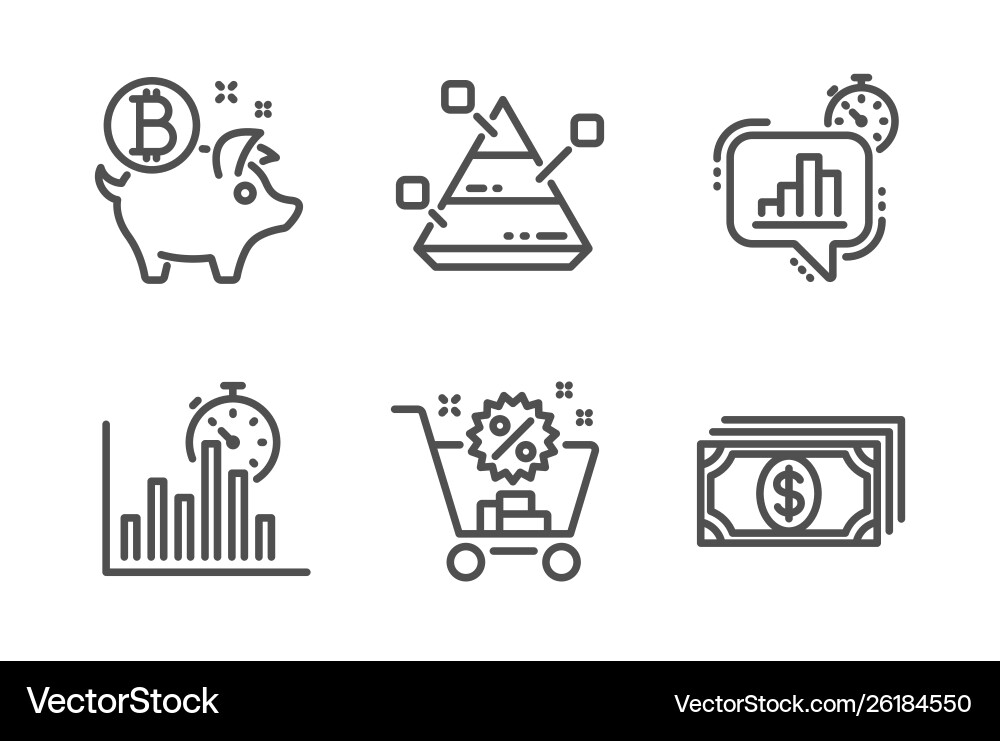 Report timer shopping cart and pyramid chart Report timer shopping cart and pyramid chart vector image