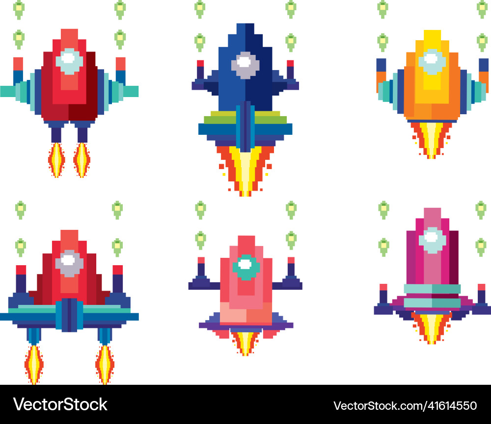 Set of pixel game spaceships isolated Set of pixel game spaceships isolated vector image