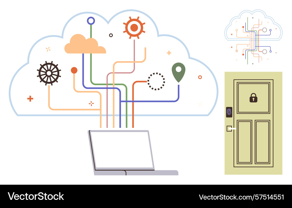 Cloud computing concept with data streams vector image