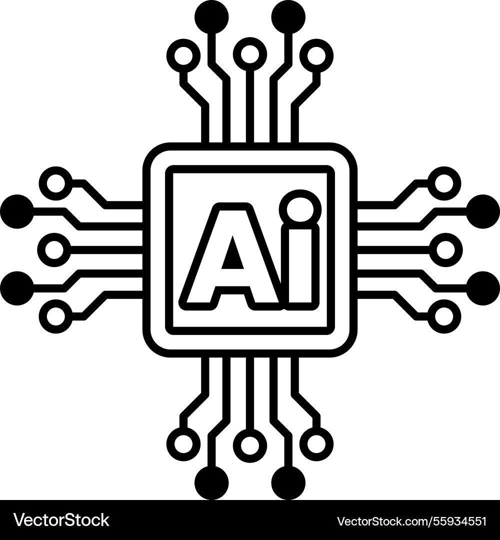 Computer chip with a outline and the letters ai Computer chip with a outline and the letters ai Vector Image