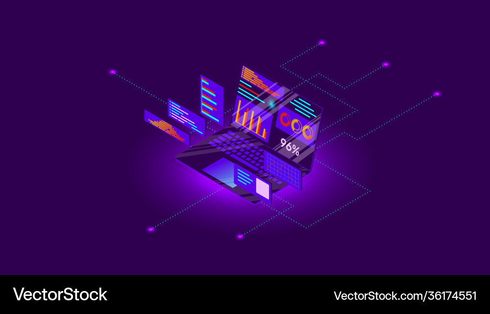 Data analysis on a laptop process optimization Data analysis on a laptop process optimization vector image
