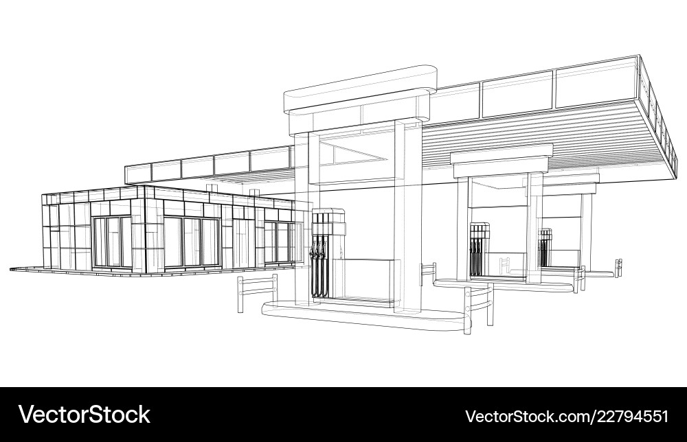 Gas station rendering of 3d Gas station rendering of 3d Vector Image