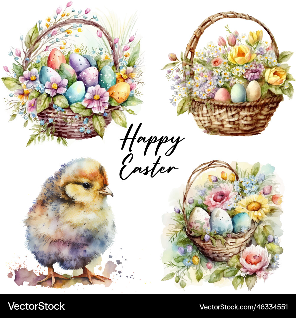 Happy easter set cute classic of eggs vector image