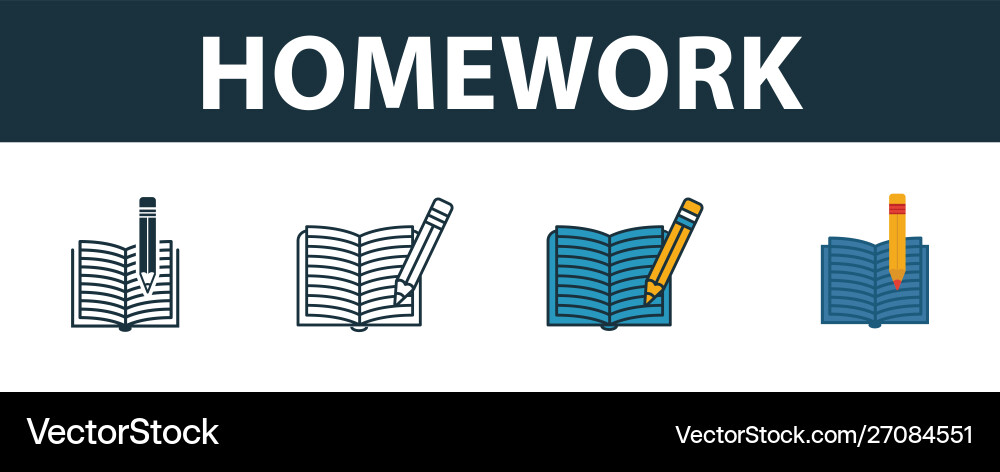 Homework icon set four elements in different Vector Image
