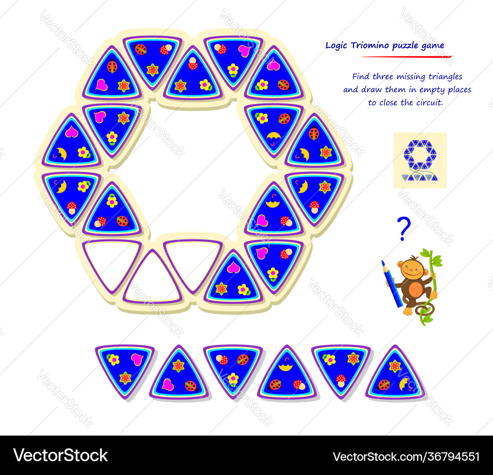 Logic Triomino Puzzle - Find Triangles Vector Image