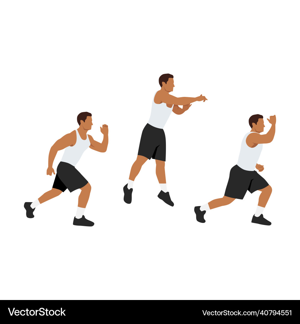 Man doing explosive jumping alternating lunges exe Man doing explosive jumping alternating lunges exe vector image