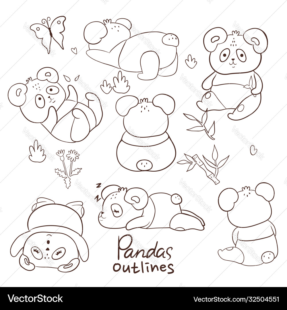 Outlines pandas on a white background vector image