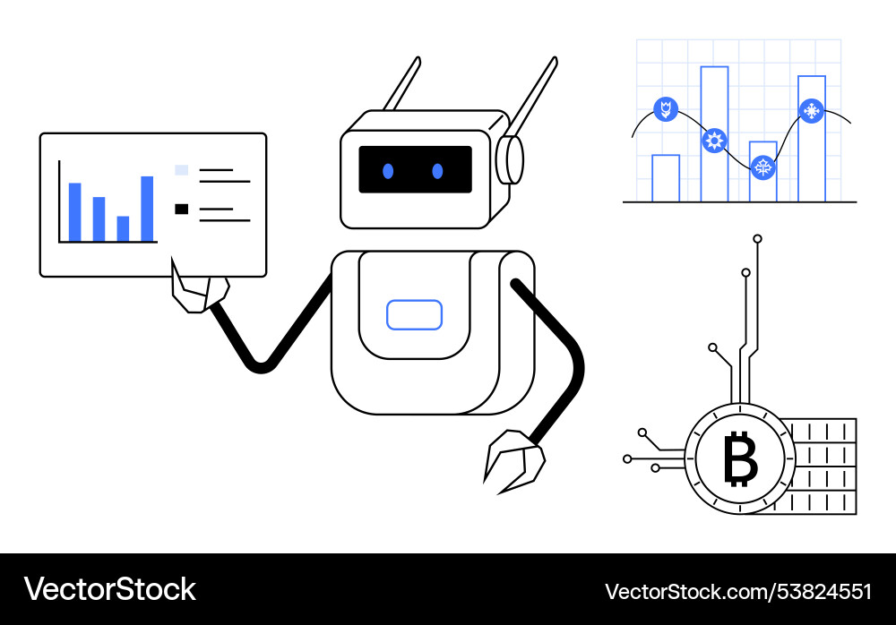 Robotic analysis and bitcoin blockchain technology Robotic analysis and bitcoin blockchain technology vector image