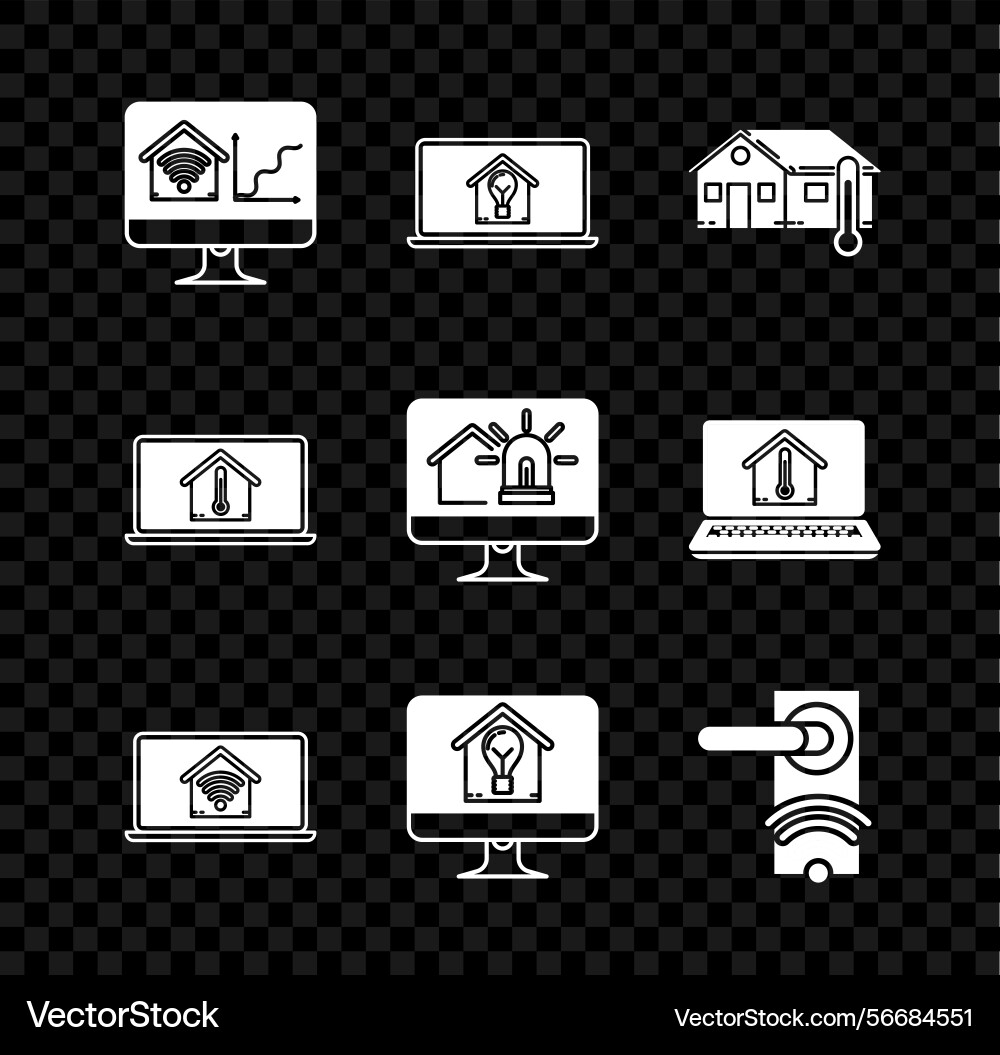 Set computer monitor with smart home wi-fi Set computer monitor with smart home wi-fi vector image