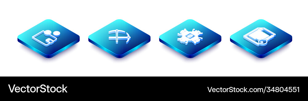 Set isometric line cryptocurrency wallet crossed Vector Image
