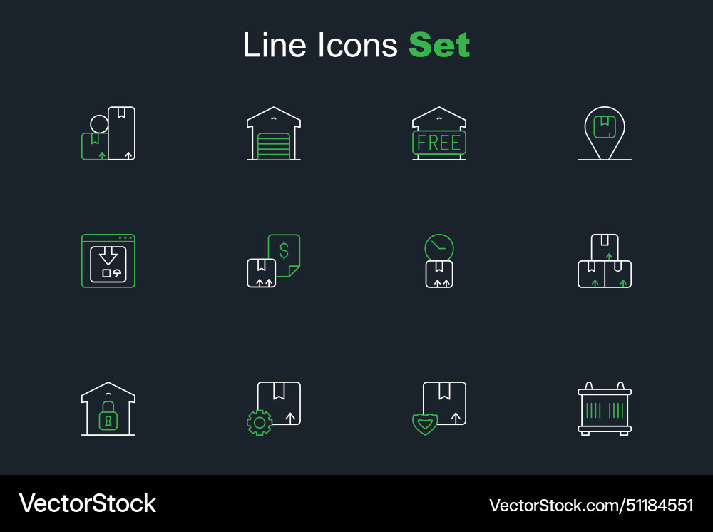 Set line container delivery security with shield vector image