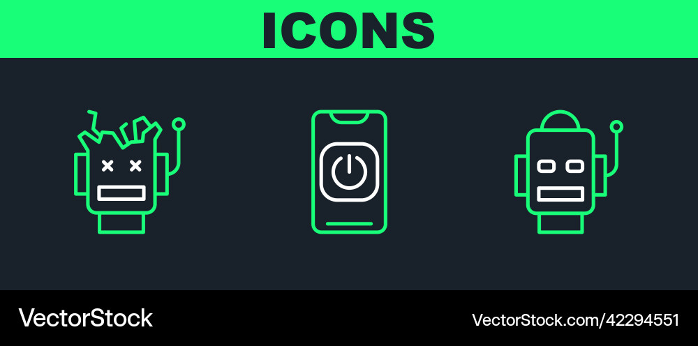 Set line robot broken and turn off from Set line robot broken and turn off from vector image