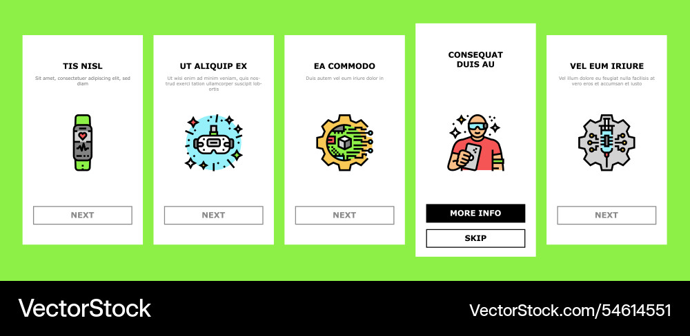 Tech enthusiast geek nerd man onboarding icons set Tech enthusiast geek nerd man onboarding icons set vector image