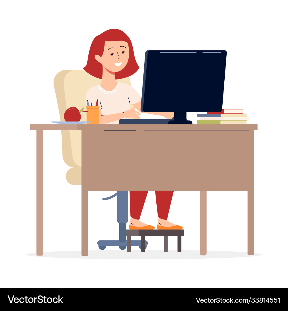 Teen Girl Studying on Computer Royalty Free Vector Image