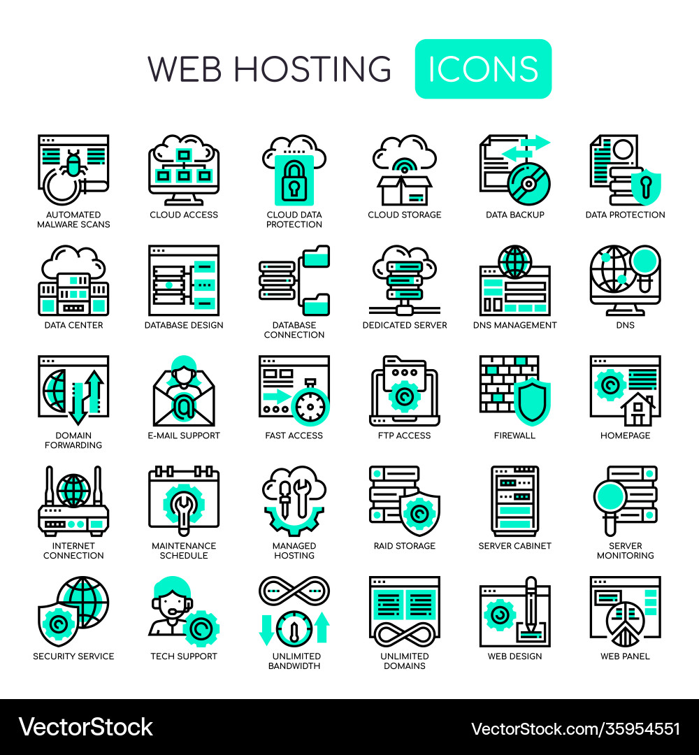 Web hosting thin line and pixel perfect icons Web hosting thin line and pixel perfect icons Vector Image