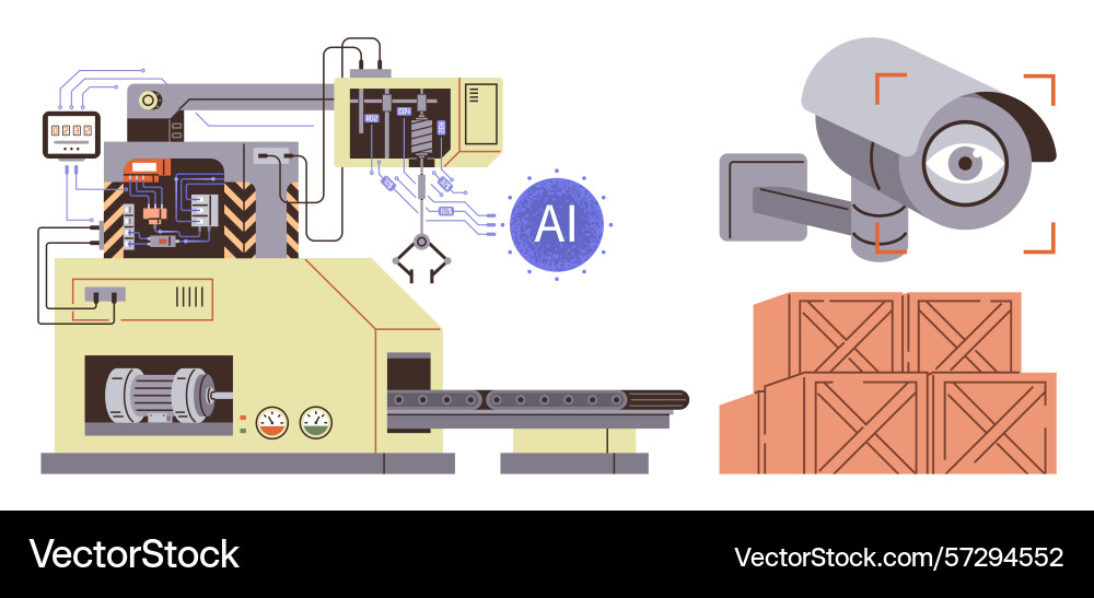 Artificial intelligence in automated manufacturing vector image