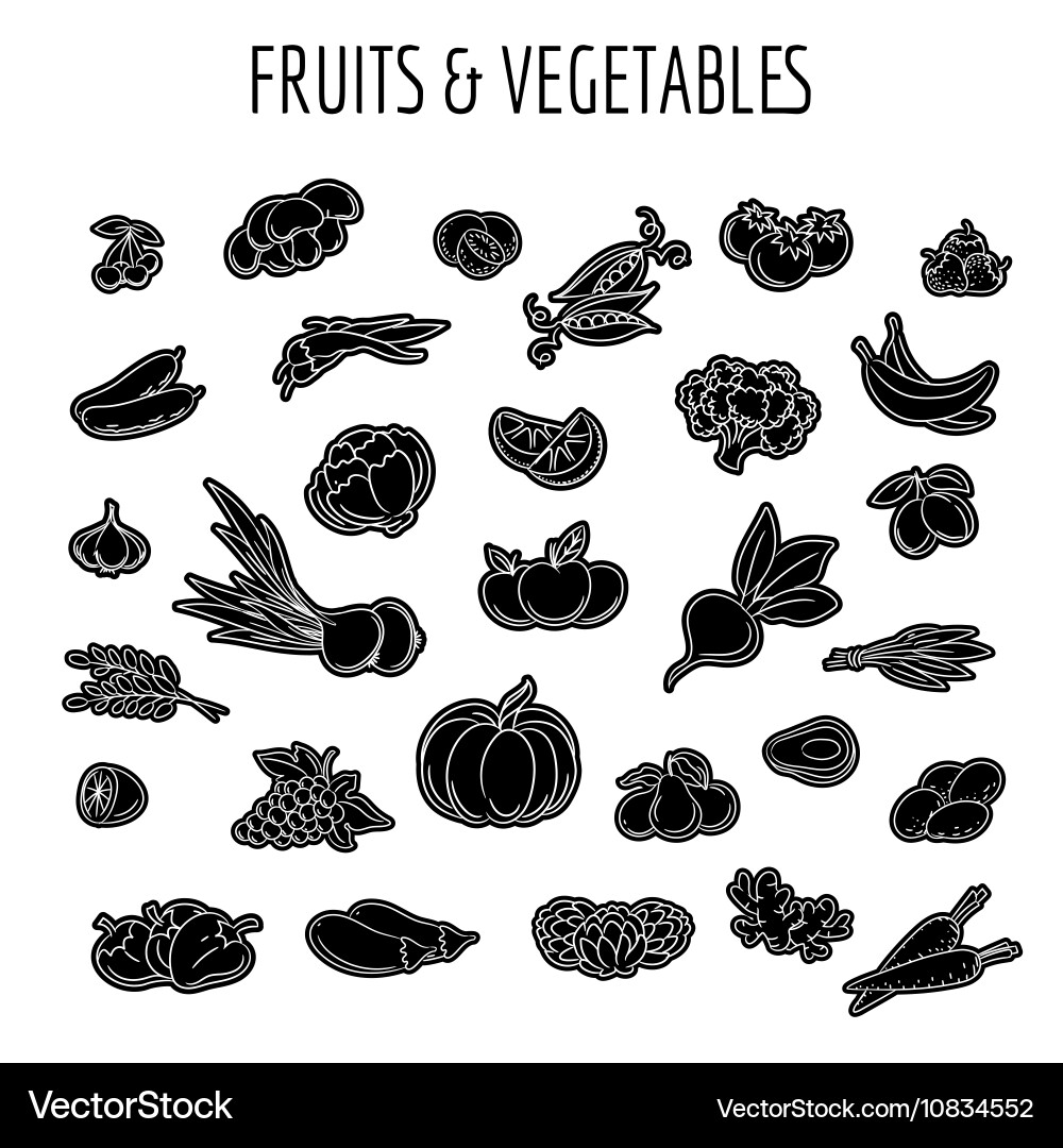 Black Fruit and Vegetable Line Icons – Royalty-Free Vector | VectorStock, image size:1000x1080