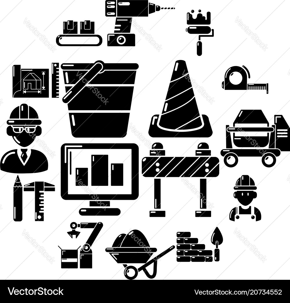 Building process icons set simple style Vector Image