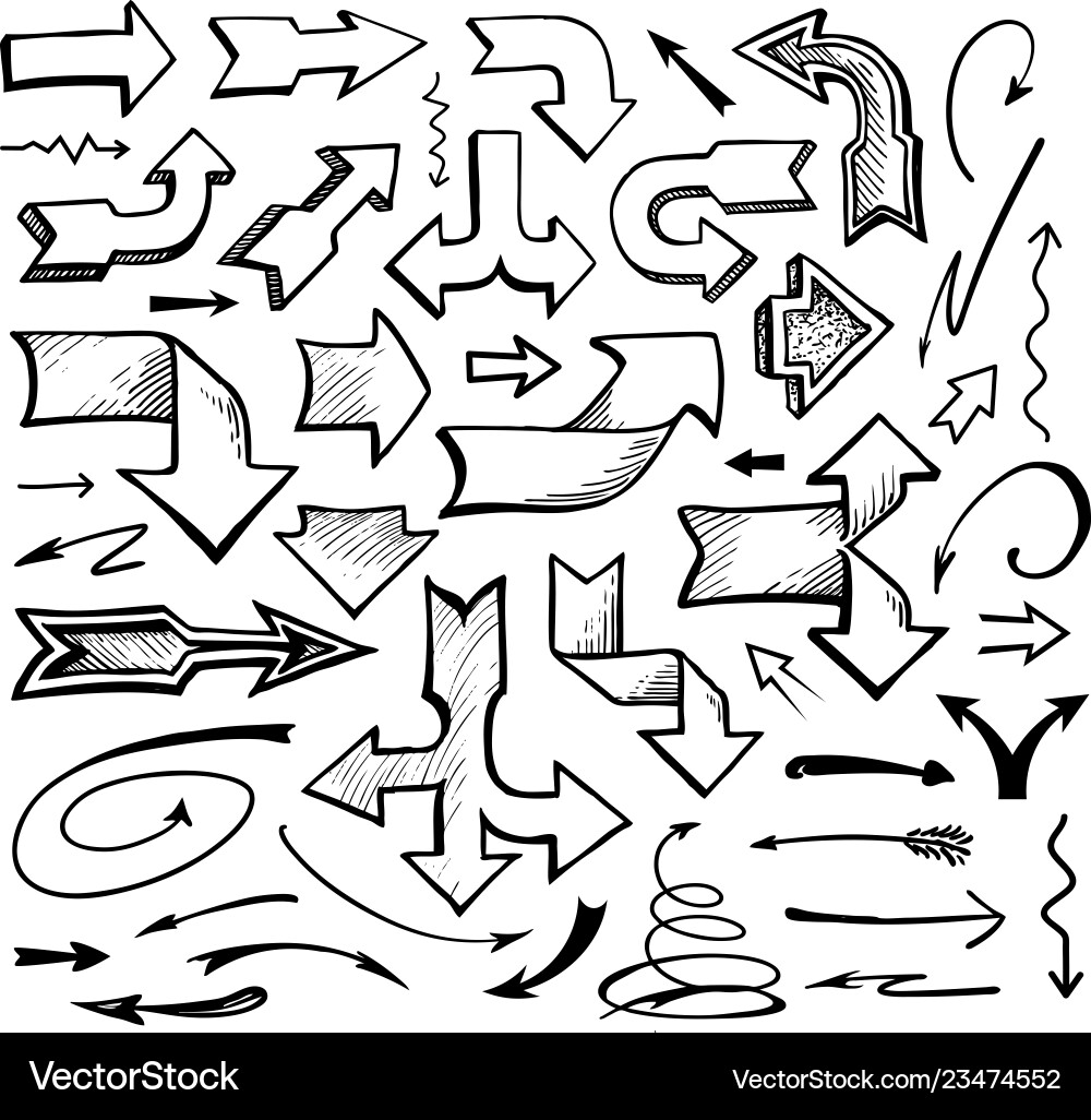 Comic Doodle Arrows - Set Vector Image