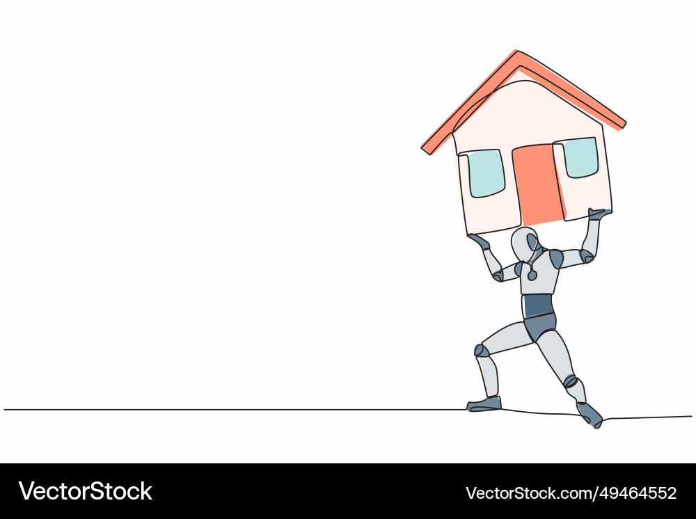 Continuous one line drawing tired robot carrying Continuous one line drawing tired robot carrying Vector Image