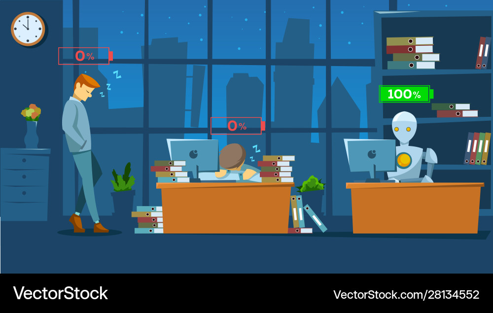Human vs robots concept workers with low Human vs robots concept workers with low vector image
