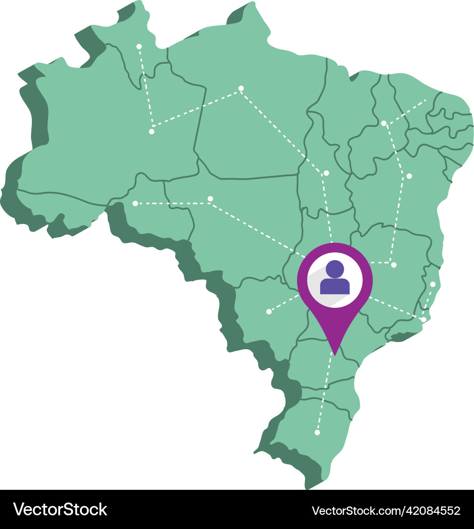 Isolated 3d render map of brazil with a pin Vector Image