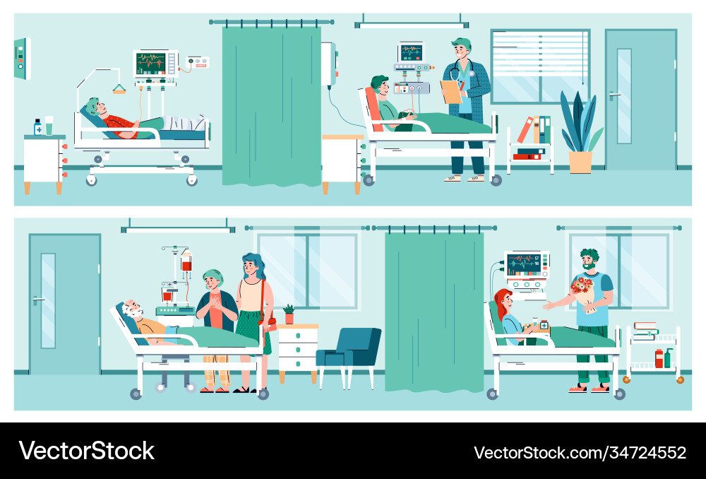 Krankenhausausstattung mit Patientenarzt Krankenhausausstattung mit Patientenarzt vektorbild