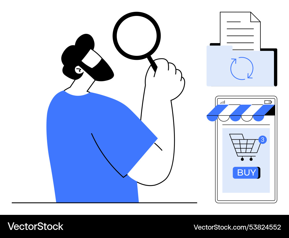 Man with magnifying glass analyzing documents Vector Image